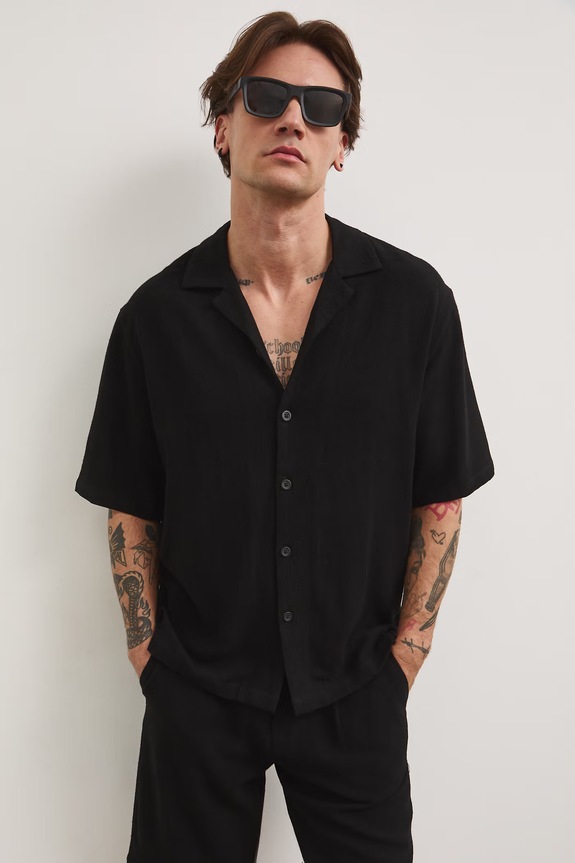 Medicine koszula męska z lnem RS26-KKM821 czarny RS26