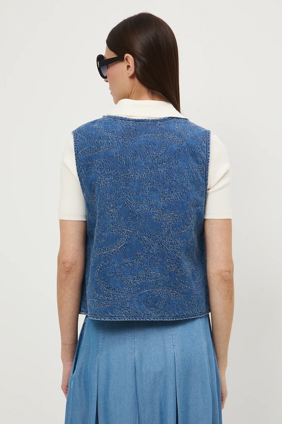Oblečení Džínová vesta dámská s ozdobnými výšivkami RS26-KMD300 modrá