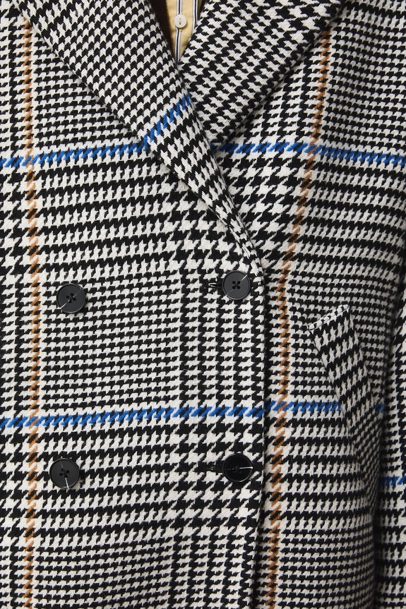 Płaszcz z domieszką wełny damski dwurzędowy w kratę RS26-KPD100 czarny