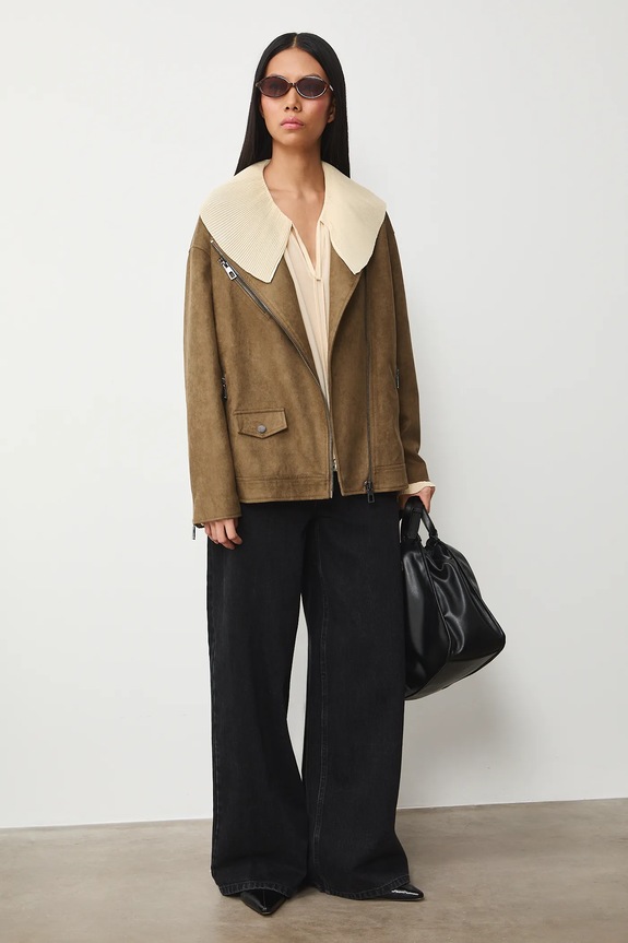 Motorkárska bunda z imitácie semišu s podšívkou zelená RS26-KUD300