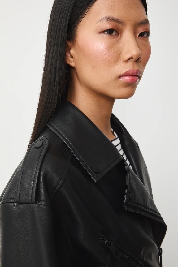 Motorkárska bunda z ekologickej kože čierna RS26-KUD301