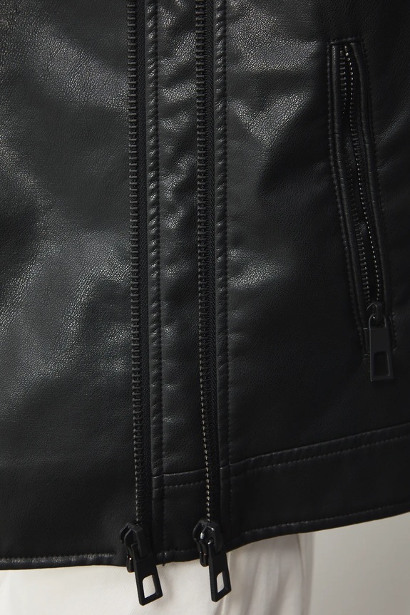 Motorkárska bunda z ekologickej kože RS26-KUD301 čierna