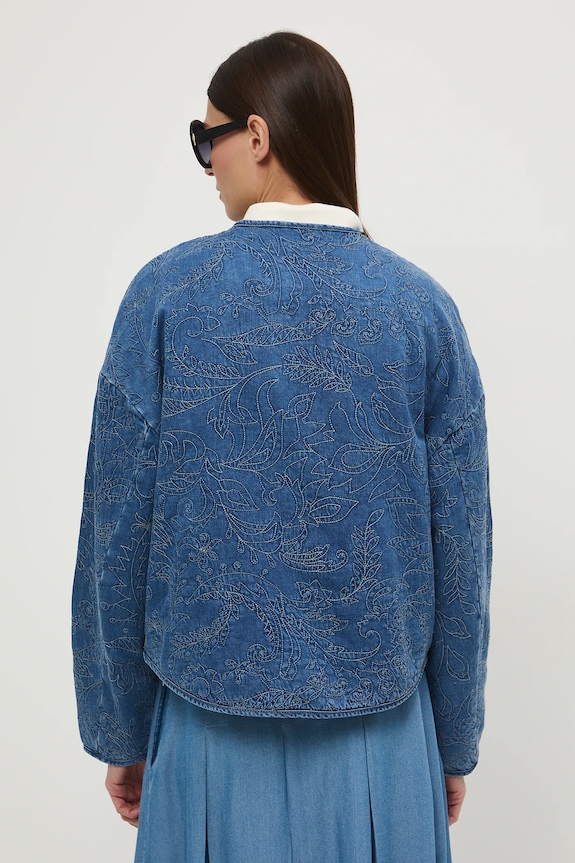 Oblečení Bavlněná džínová bunda dámská s ozdobnými výšivkami RS26-KUD305 modrá