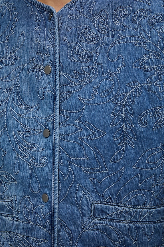 Bavlněná džínová bunda dámská s ozdobnými výšivkami RS26-KUD305 modrá