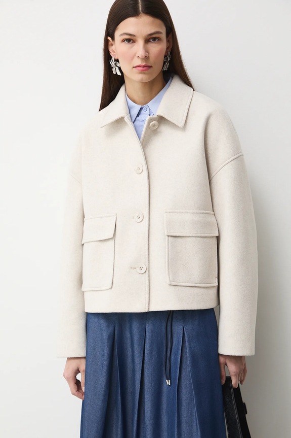 Košilová bunda dámská bez vzoru RS26-KUD309 béžová RS26