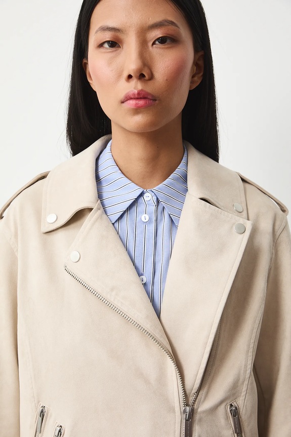 Motorkárska bunda z imitácie semišu béžová RS26-KUD311