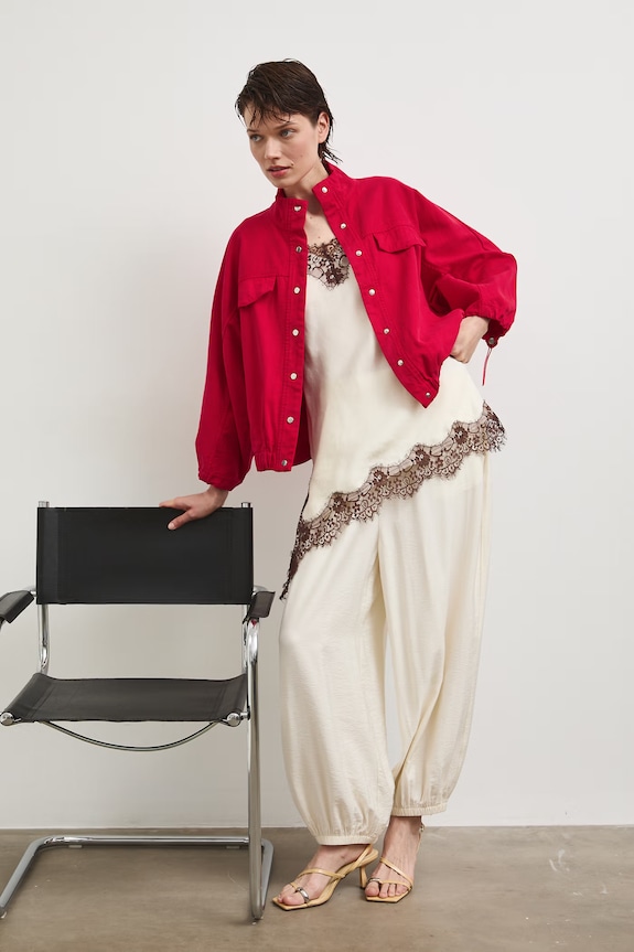 Oversized bunda dámská s lyocellem červená RS26-KUD800