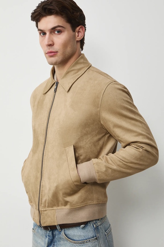 Kurtka męska typu harrington gładka beżowy RS26-KUM301