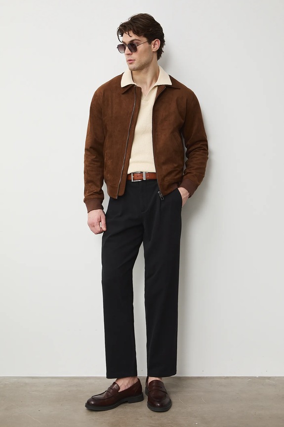 Kurtka męska typu harrington gładka RS26-KUM301 brązowy RS26