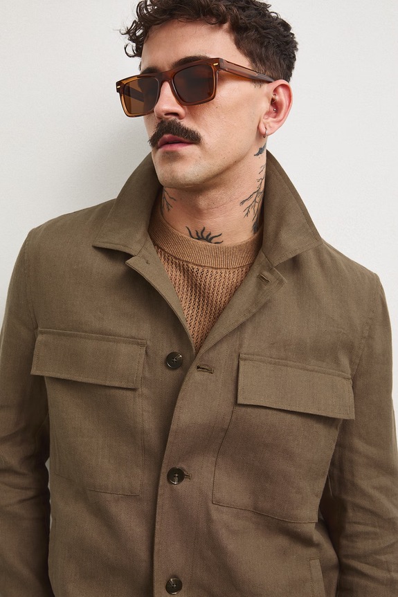 Medicine куртка-рубашка мужская со льном коричневый RS26-KUM910