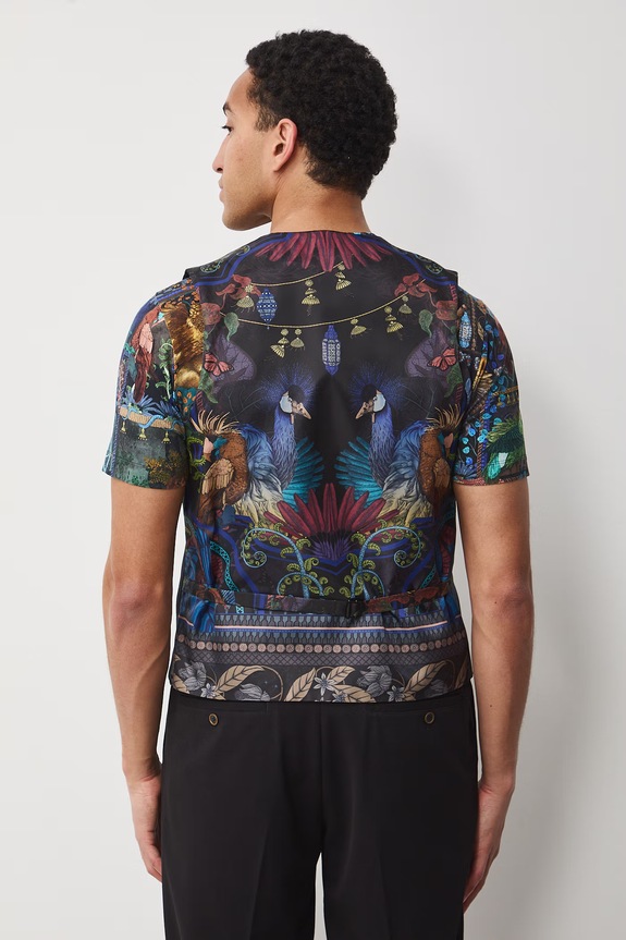 Medicine vestă cu un singur rând de nasturi pentru bărbați, cu amestec de lână negru RS26-KZM624