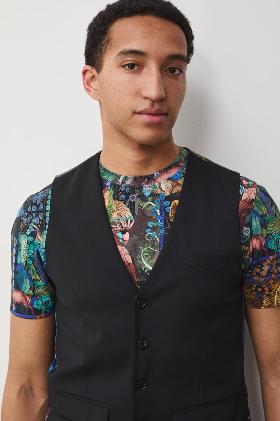 Medicine vestă cu un singur rând de nasturi pentru bărbați, cu amestec de lână RS26-KZM624 negru