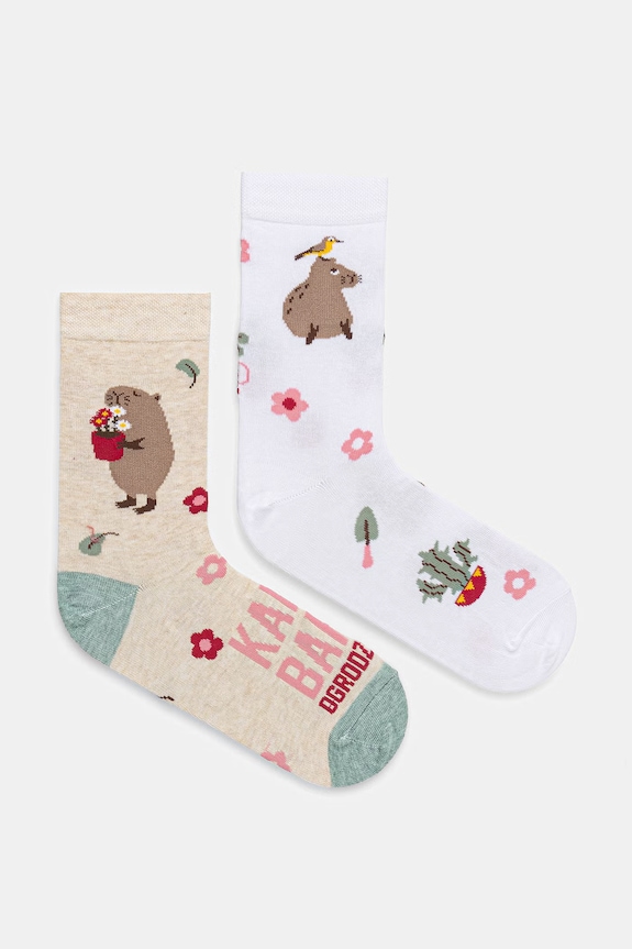 Skarpetki bawełniane damskie wzorzyste (2-pack) skarpetki długie multicolor RS26-LGD513