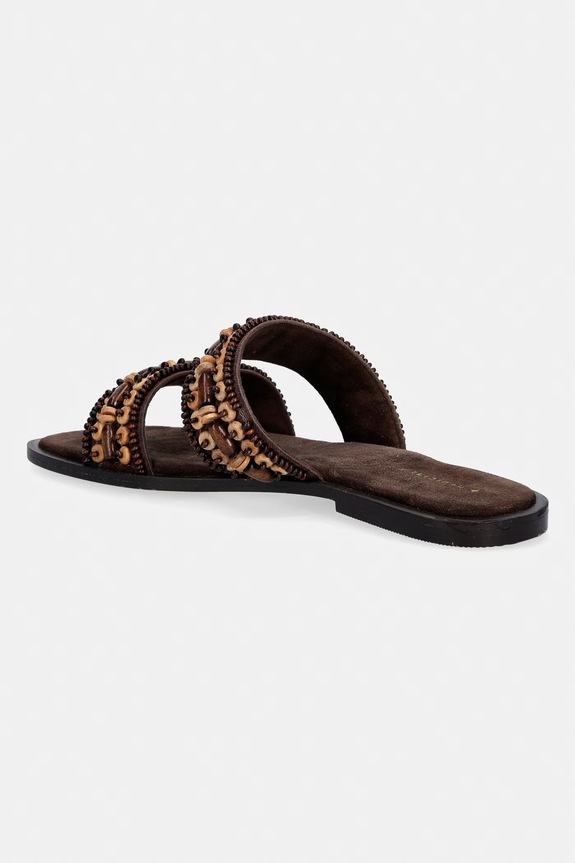 Obuwie Klapki damskie bawełniane z koralikami RS26-OBD711 brązowy