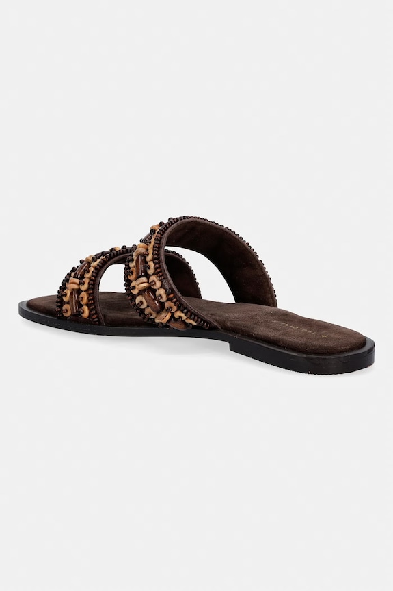 Obuwie Klapki damskie bawełniane z koralikami RS26-OBD711 brązowy