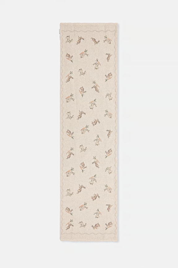 Bieżnik z domieszką lnu wzorzysty 40 x 160 cm beżowy RS26-ORU420