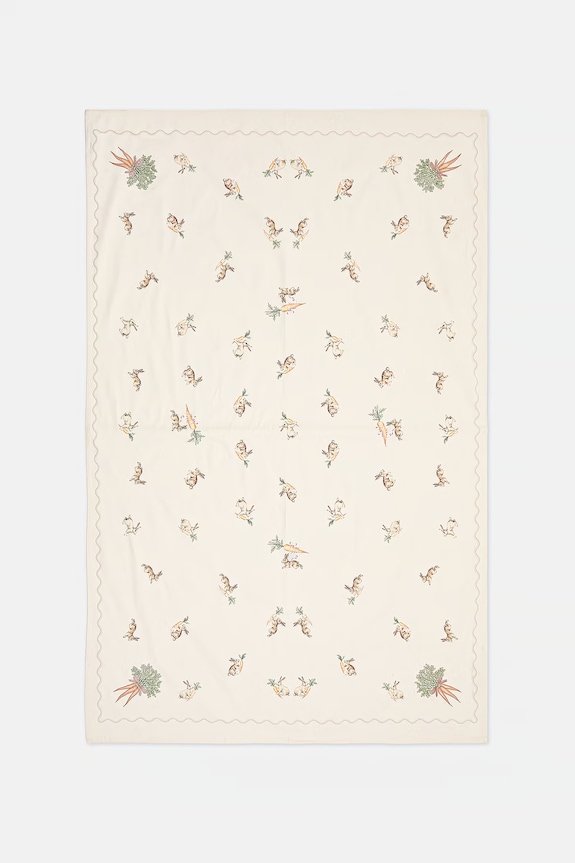 Obrus bawełniany z nadrukiem i haftem 120 x 180 cm RS26-ORU423 beżowy RS26