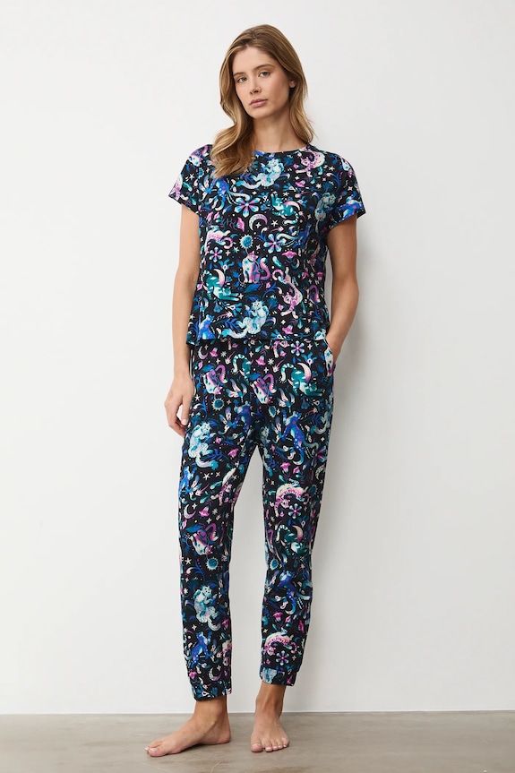 Bavlněné pyžamo dámské se vzorem RS26-PJD300 černá RS26