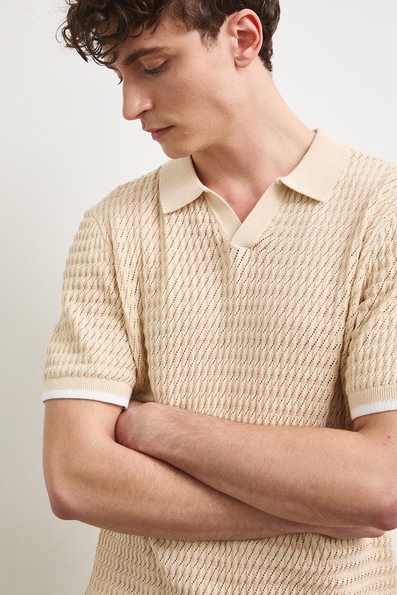 Polo męskie bawełniane beżowy RS26-POM902