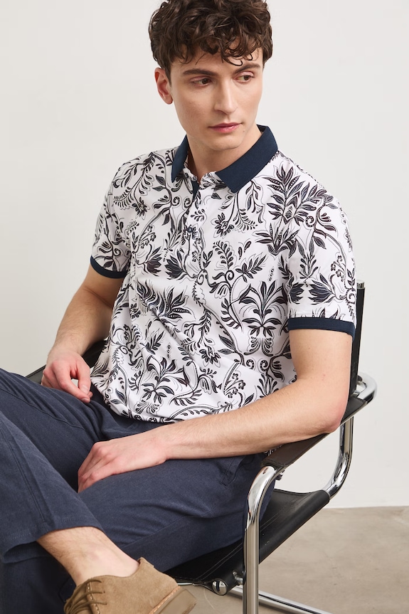 Polo męskie bawełniane z elastanem biały RS26-POM905