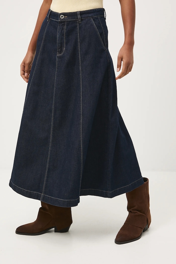 Džínová sukně dámská midi z bavlny RS26-SDD202 námořnická modř RS26
