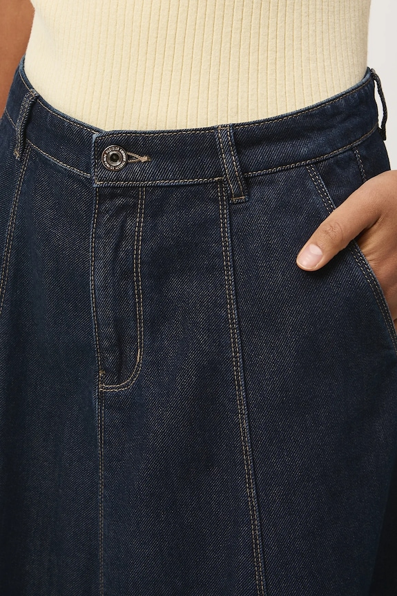 Džínová sukně dámská midi z bavlny námořnická modř RS26-SDD202