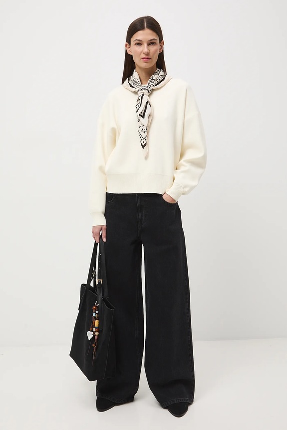 Jeansy bawełniane damskie wide leg z efektem sprania czarny RS26-SJD102