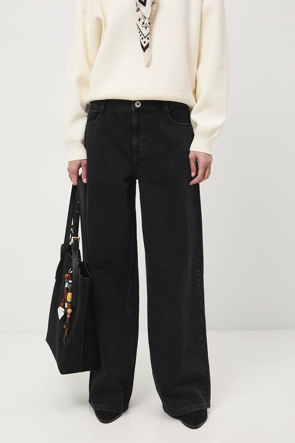 Jeansy bawełniane damskie wide leg z efektem sprania RS26-SJD102 czarny RS26