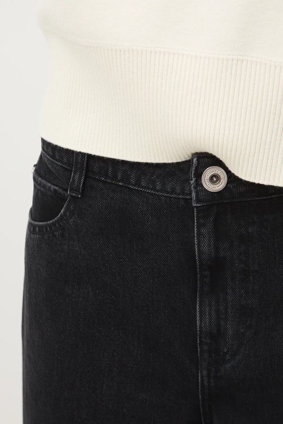 Jeansy bawełniane damskie wide leg z efektem sprania czarny RS26-SJD102