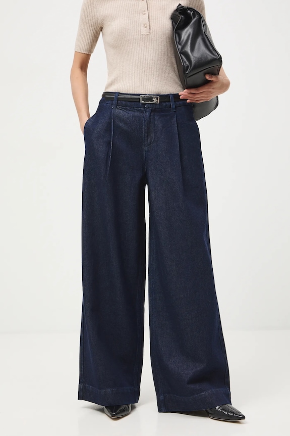 Bavlnené rifle hladké wide leg tmavomodrá RS26-SJD310