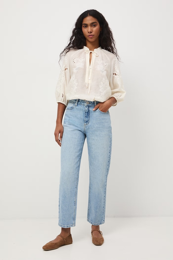 Jeansy mom fit damskie niebieski RS26-SJD506
