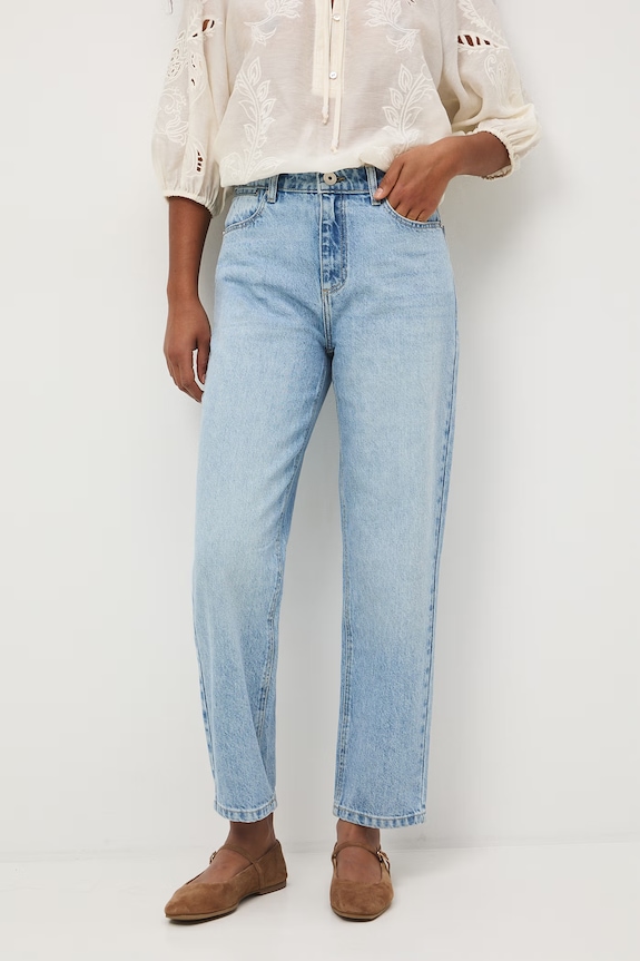 Jeansy mom fit damskie RS26-SJD506 niebieski RS26