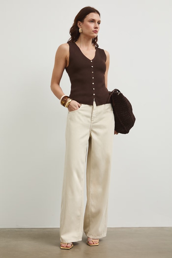 Jeansy wide leg damskie beżowy RS26-SJD800