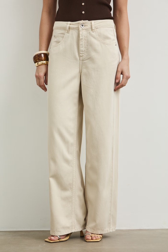 Jeansy wide leg damskie RS26-SJD800 beżowy RS26