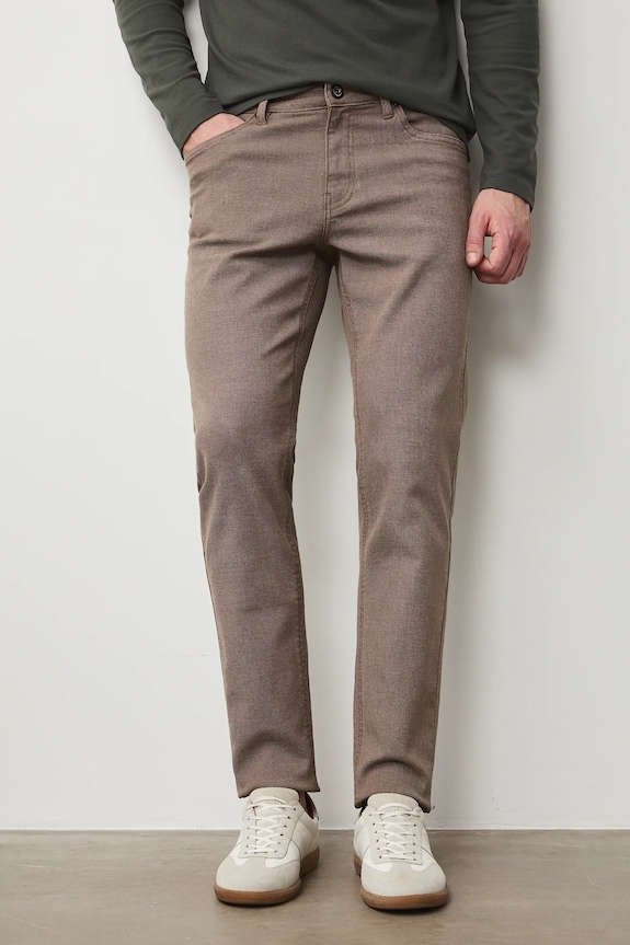 Jeansy slim fit męskie beżowy RS26-SJM303