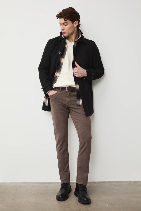 Jeansy slim fit męskie brązowy RS26-SJM303