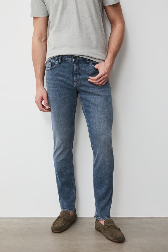Jeansy slim fit męskie niebieski RS26-SJM504