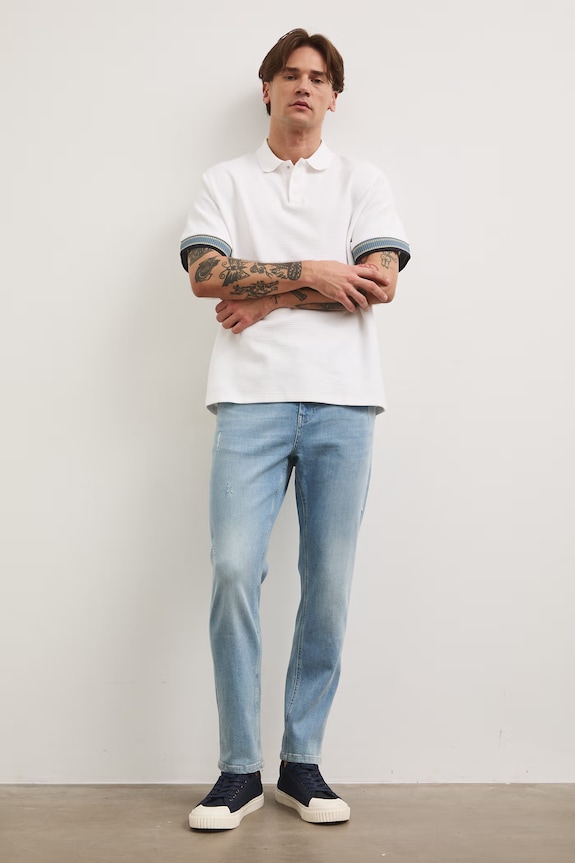 Jeansy slim fit męskie niebieski RS26-SJM801
