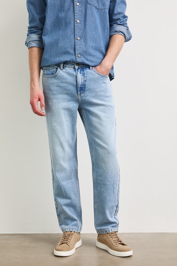 Jeansy regular męskie z efektem sprania RS26-SJM901 niebieski RS26