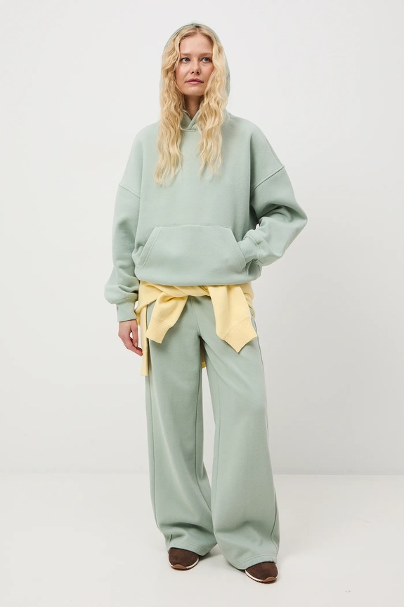 Tepláky wide leg pletenina zelená RS26-SPD011