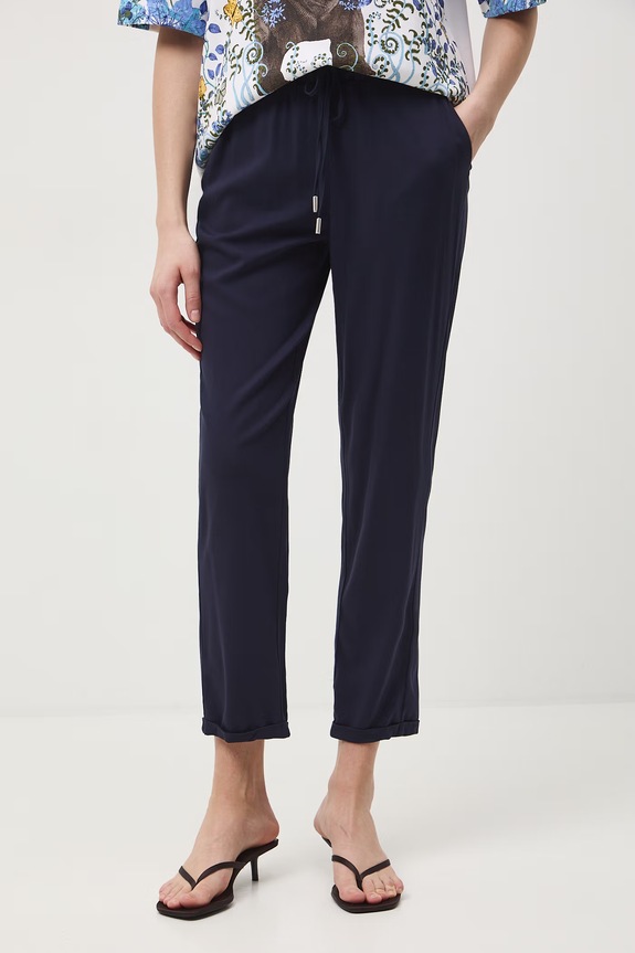 Spodnie chinos damskie z wiskozy z dodatkiem elastanu granatowy RS26-SPD060