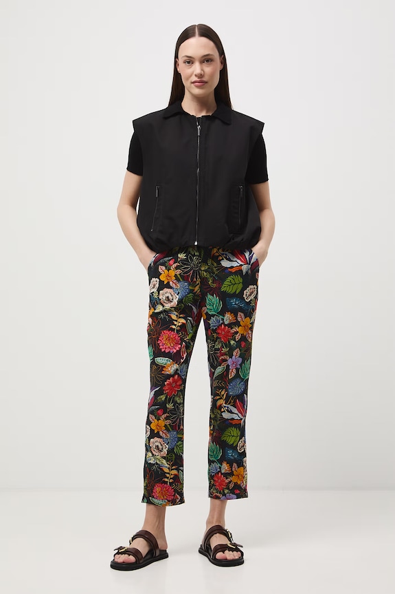 Spodnie chinos damskie z wiskozy z dodatkiem elastanu czarny RS26-SPD060