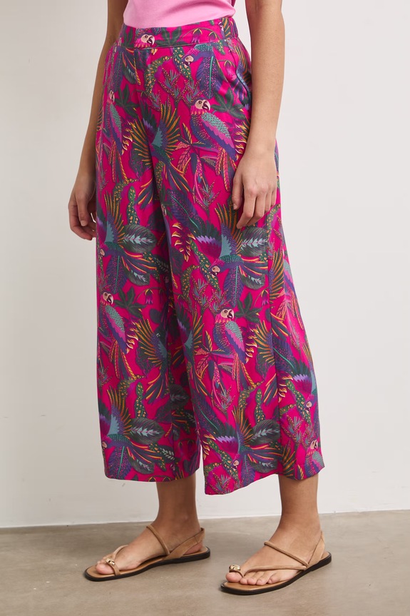 Spodnie culottes damskie z motywem roślinno-zwierzęcym RS26-SPD090 różowy RS26