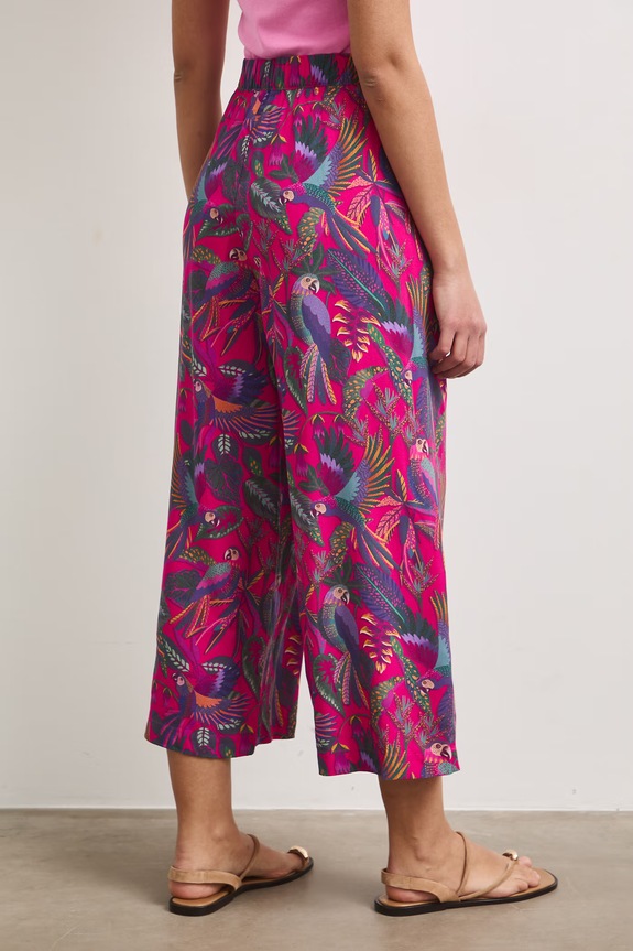Odzież Spodnie culottes damskie z motywem roślinno-zwierzęcym RS26-SPD090 różowy