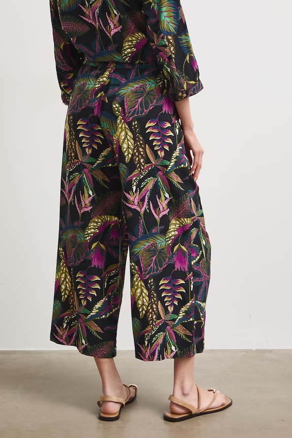 Odzież Spodnie culottes damskie z motywem roślinnym RS26-SPD090 czarny