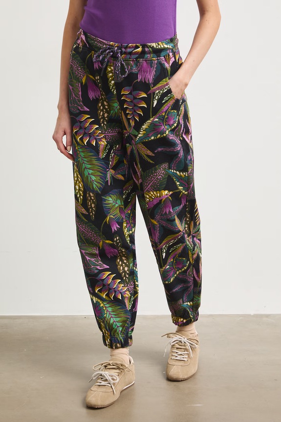 Spodnie dresowe damskie z motywem roślinnym RS26-SPD092 czarny RS26