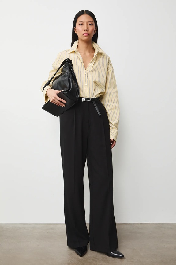 Nohavice hladké wide leg s elastanom čierna RS26-SPD300