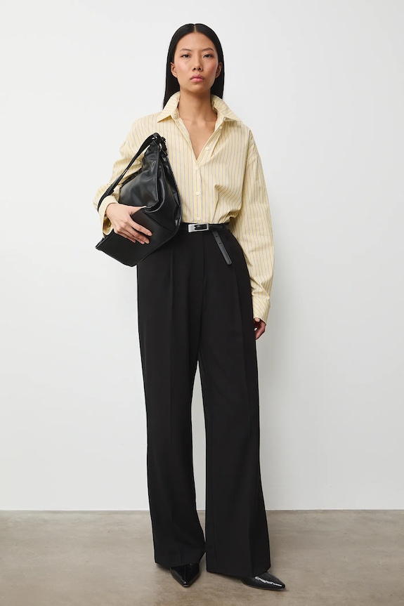 Nohavice hladké wide leg s elastanom čierna RS26-SPD300