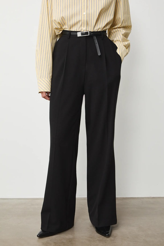 Nohavice hladké wide leg čierna RS26-SPD300