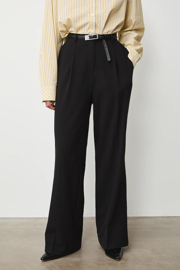 Nohavice hladké wide leg čierna RS26-SPD300